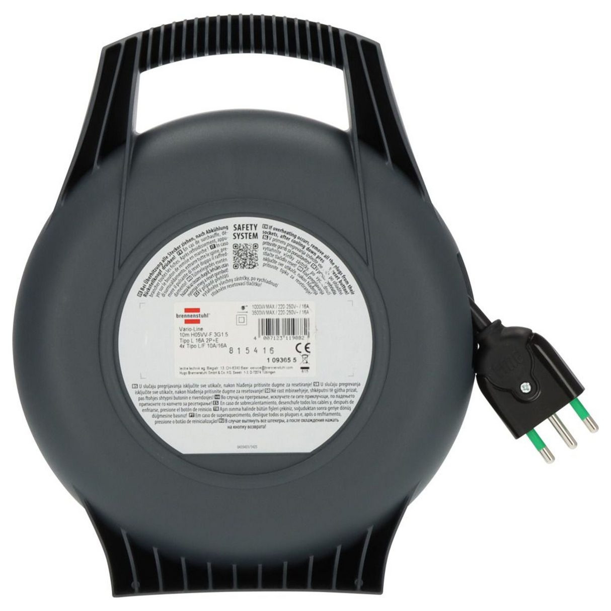 1093655 - Brennenstuhl Vario Line X 4-Socket Cable Reel 10m H05VV-F 3G1.5 - Image 4