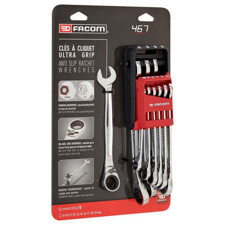 467B.JP10PB - Set Chiavi a Cricchetto Reversibili Facom 467B.JP10PB 10 Pezzi - Immagine 2