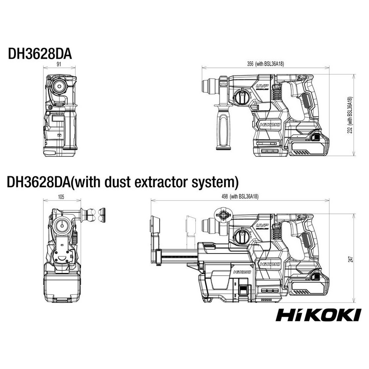 DH3628DAW2Z - HiKOKI DH3628DAW2Z SDS-Plus 36V battery-powered hammer drill - Image 10