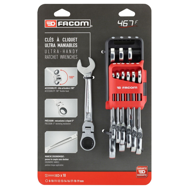 467BF.JP10PB - Ratchet Wrench Set Flex Head Facom 467BF 10 Pieces